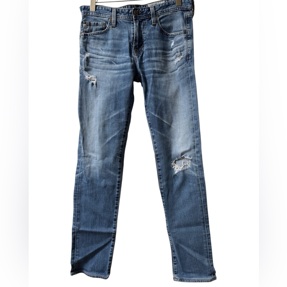 AG Adriano Goldschmied Men's Light Blue Distressed Skinny Jeans